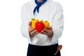 Chef hands showing fresh capsicums