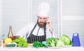 Chef handsome hipster. Get ready. Man bearded chef getting ready cooking delicious dish. Chef at work starting shift Royalty Free Stock Photo