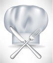 Chef hat with crossed knife and fork Royalty Free Stock Photo