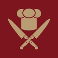 The chef hat and crossed knives icon. Cook, restaurant, cafe symbol. Flat