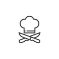 Chef hat and crossed knives line icon