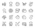 Chef hat, Customer survey, Fast delivery line icons. Approved application, Scissors cutting ribbon. Vector