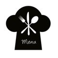 Chef hat with fork, knife and spoon - menu concept