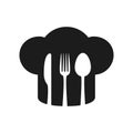 Chef hat icon. Kitchen logo with fork, spoon and knife icon - Royalty Free Stock Photo
