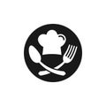 Chef hat icon with spoon and fork vector illustration. Restaurant symbol Royalty Free Stock Photo