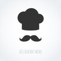 Chef hat and mustache abstract vector icon.