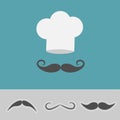 Chef hat and mustache set. Menu card. Flat design style. Royalty Free Stock Photo