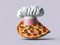 chef hat with pizza on pastel background. ai generative
