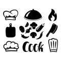Chef hat, set of kitchen items. Vector isolated on background EPS 10. Royalty Free Stock Photo