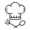 Chef hat sign icon. Cooking symbol. Cooks hat with fork and spoon