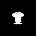 Chef hat silhouette with fork, knife, spoon icon or logo on dark background Royalty Free Stock Photo