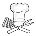 Chef hat silhouette and roasting utensil cutlery icon vector ill Royalty Free Stock Photo