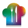 Chef hat and spoon, fork, knife sign. Vector. Colorful icon with Royalty Free Stock Photo