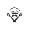 Chef Hat With Mustache, Spoon and Fork Icon - Restaurant and Culinary Symbol Royalty Free Stock Photo