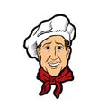 Chef in a hat and tie. colored vintage logo, hand drawn sketch