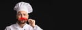 Chef Having Fun Posing With Red Pepper, Black Background, Panorama