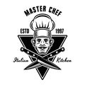Chef head and crossed knives vector cooking emblem Royalty Free Stock Photo