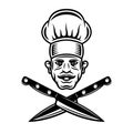 Chef head with mustache and crossed knives vector