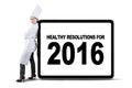 Chef and healthy resolutions for 2016 Royalty Free Stock Photo