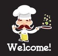 Cartoon Chef welcome logo Flat Vector Illustration Design