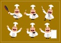 Fat Cartoon Chef many poses Flat Vector Illustration Design