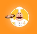 Fat Cartoon Chef pizza mascot Flat Vector Illustration Design Royalty Free Stock Photo