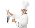 chef holding big fish isolated on white Royalty Free Stock Photo