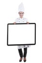 Chef holding empty board in studio Royalty Free Stock Photo