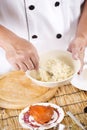 Chef holding the noodle from the bowl with fork Royalty Free Stock Photo