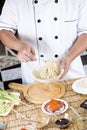 Chef holding the noodle from the bowl with fork Royalty Free Stock Photo