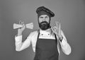 Chef holding spaghetti in his hand and showing ok sign Royalty Free Stock Photo