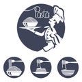 Chef icons with dish of pasta