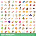 100 chef icons set, isometric 3d style