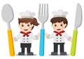 Children with knife, spoon and fork. Chef Kids Menu. Royalty Free Stock Photo