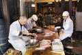 Chef killing and fillet eel fish for show customer and cooking kabayaki or eel grilled with sweet sauce in Narita at Chiba, Japan