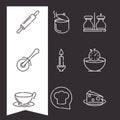 chef kitchen utensils pot rolling pin pizza cutter icons set Royalty Free Stock Photo