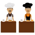 Chef in the kitchen. Vector illustration on the topic of cooking and profession.