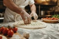 Chef Kneading Dough For An Authentic Pizza In A Pizzeria Kitchen Royalty Free Stock Photo