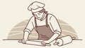 Chef Kneading Dough for Baking or Pastry, vector design Generative AI Royalty Free Stock Photo