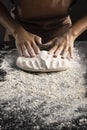 chef kneading dough table. High quality photo Royalty Free Stock Photo