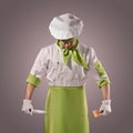 Chef with knife and kitchen spatula Royalty Free Stock Photo