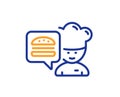 Chef line icon. Chief-cooker with burger sign. Vector