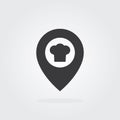 Chef Location pointer with chef hat Symbol Vector. Map pointer icon for food, chef, lunch, dinner, menu sign.