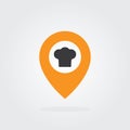 Chef Location pointer with chef hat Symbol Vector. Map pointer icon for food, chef, lunch, dinner, menu sign.