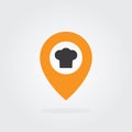 Chef Location pointer with chef hat Symbol Vector. Map pointer icon for food, chef, lunch, dinner, menu sign.