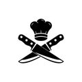Chef logo with chef's hat and knives icons. Cooking vintage logo. Cooking Classes template logo.