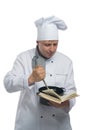 Chef looking for a recipe for the dish and hinders Royalty Free Stock Photo