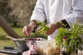 Chef makes beetroot salad Royalty Free Stock Photo