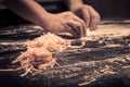 The chef makes fresh spaghetti from scratch. Royalty Free Stock Photo