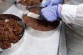 Chef Making Crust Cake From Chocolate and Cream